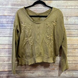 CAITE Embroidered Top Womens Small Bohemian Cotton Half Sleeve Golden Brown